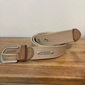 FOSSIL beige Men's 32-36" waist cotton woven belt solid brass buckle Vintage